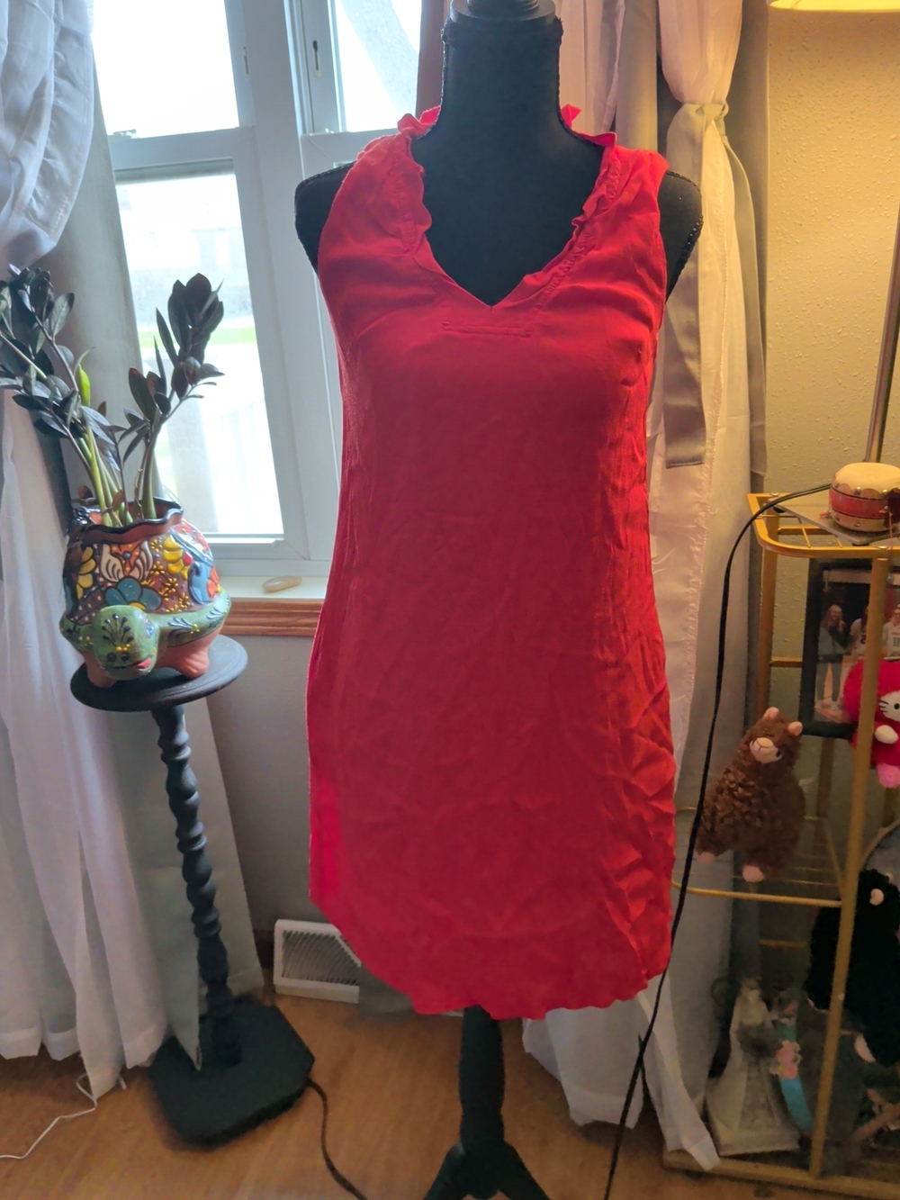 Women's Red Mini Dress - Sleeveless V-Neck